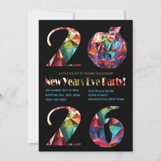 New Year's Eve Party Invitation-Colorful- Kaart (Voorkant)