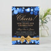 New Years Eve Party Navy Gold Winter Wonder Bow Kaart (Staand voorkant)