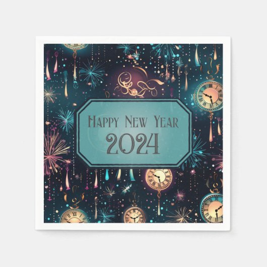 New Year's Eve Party servetten Kleurrijke klok Ont (Voorkant)