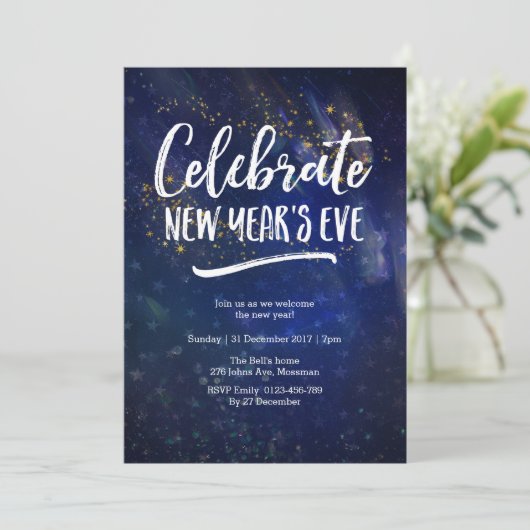 New Years Eve party sterrenhemel Uitnodiging (Staand voorkant)