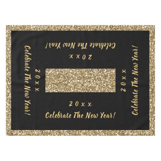 New Years Eve Party, Zwart en Goud Tafelkleed (Voorkant (Horizontaal))
