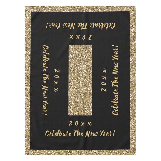 New Years Eve Party, Zwart en Goud Tafelkleed (Voorkant)