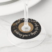 New Years Eve Party Zwart Goud Marmer Lights Wijnglaslabel (Dichtbij)