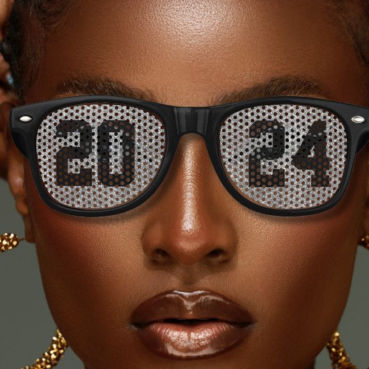 New Years Eve Party Zwart & Zilver Glitter Retro Zonnebril