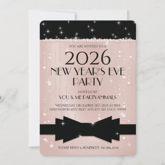 New Year's Eve Pink Champagne Bubbles Invitation Kaart