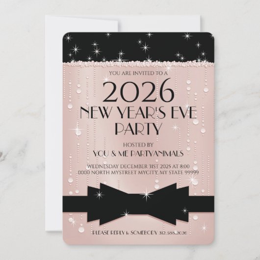 New Year's Eve Pink Champagne Bubbles Invitation Kaart (Voorkant)