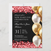 New Years Eve Red Shimmering Lights Gouden Ballonn Kaart (Voorkant)