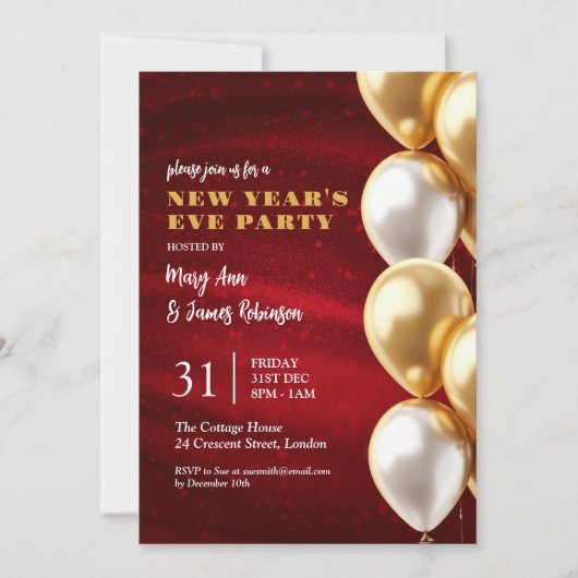 New Years Eve Rood Goud Glinsterende Sequins Ballo Kaart (Voorkant)