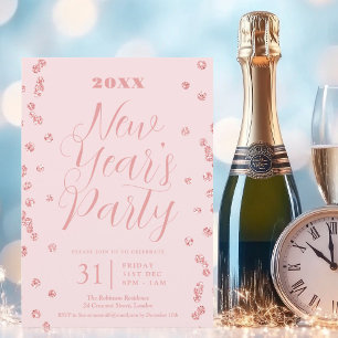 New Years Eve Roos Gouden Glitter Confetti Blush Kaart