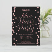 New Years Eve Roos Gouden Glitter Confetti Zwart Kaart (Staand voorkant)