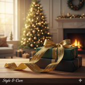 New Years Eve Satin Ribbon with Yellow Brown Tones Satijnen Lint