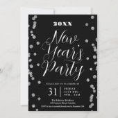 New Years Eve Silver Glitter Confetti Zwart Kaart (Voorkant)