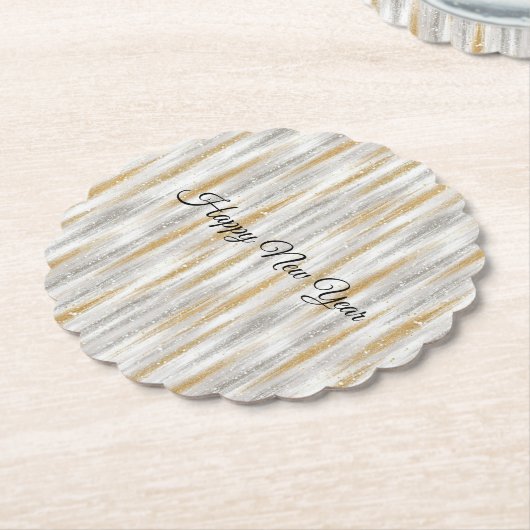 New Year's Eve Silver Gold Stripes Celebration Kartonnen Onderzetters (Gekanteld)