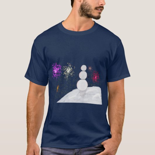 New Year's Eve Snowman and Fireworks T-Shirt (Voorkant)