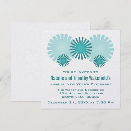 New Year's Eve van Retro Fireworks nodigt Blauwgro Kaart (Voorkant / Achterkant)
