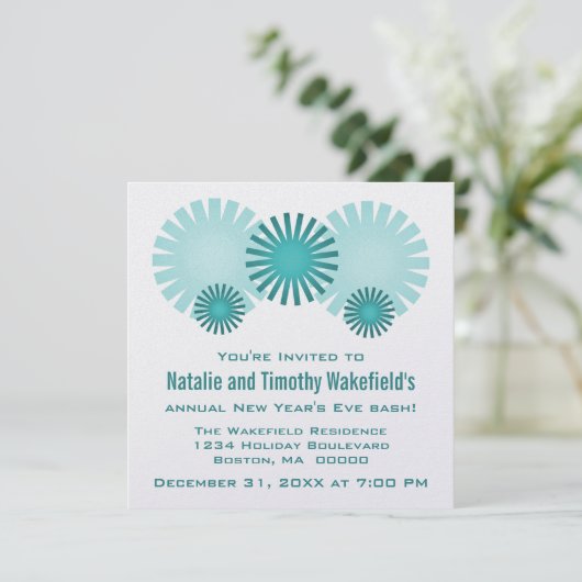 New Year's Eve van Retro Fireworks nodigt Blauwgro Kaart (Staand voorkant)