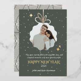 New Years Foil Dark Holiday Green with Photo  Folie Feestdagenkaart