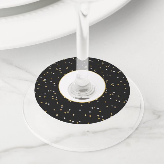 New Years Gold Silver Glitter Sparkle Confetti Wijnglaslabel (Dichtbij)