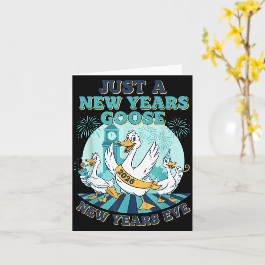 New Years Goose 2026 Celebration Fun  Kaart (Gele Bloem)