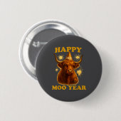 New Years Highland Cow Scottish Nye Party Farm Ani Ronde Button 5,7 Cm (Voorkant /achterkant)