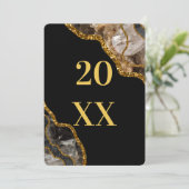 New Years Holiday, Black & Gold Agate Geode Glitte Feestdagenkaart (Staand voorkant)