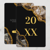 New Years Holiday, Black & Gold Agate Geode Glitte Feestdagenkaart (Voorkant / Achterkant)
