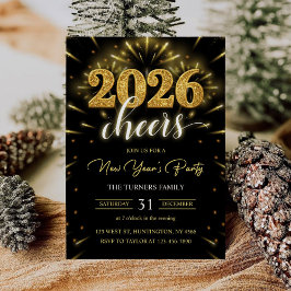 New Year's Party 2026 Gold Black Modern Kaart