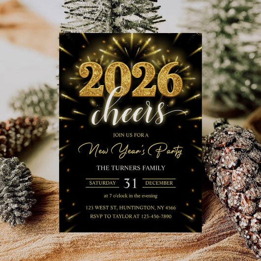 New Year's Party 2026 Gold Black Modern Kaart