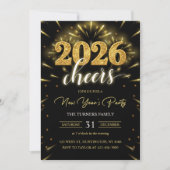 New Year's Party 2026 Gold Black Modern Kaart (Voorkant)