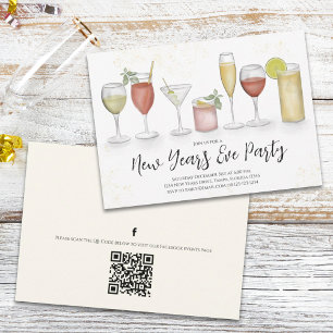 New Years Party Champagne Waterverf QR Code Event Kaart