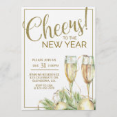 New Years Party, Cheers, Gold, Elegant  Kaart (Voorkant)