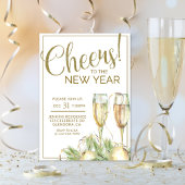 New Years Party, Cheers, Gold, Elegant  Kaart
