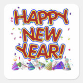 New Years Party Hats & Confetti Vierkante Sticker (Voorkant)