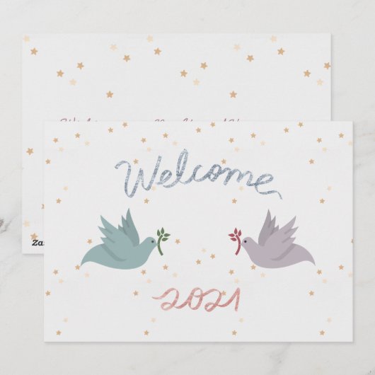 New Year's Peace Doves Starry Flat Feestdagenkaart (Voorkant / Achterkant)