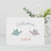 New Year's Peace Doves Starry Flat Feestdagenkaart (Staand voorkant)