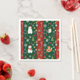 New Year's print, bear, Christmas tree, fox, bird Servet