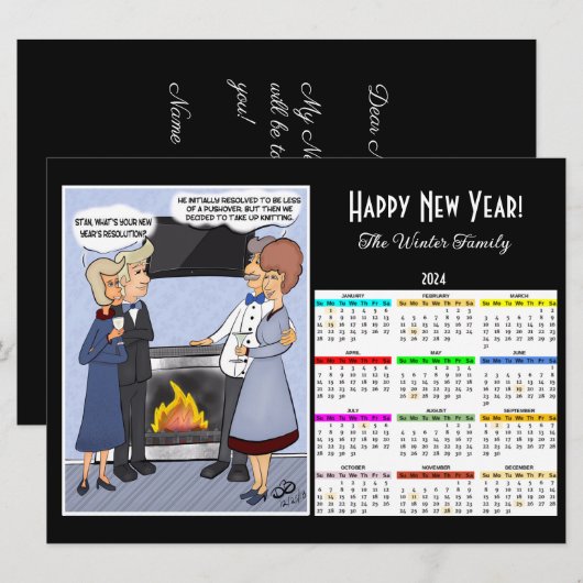 New Years Resolutie Zwarte Kalender Kaart (Voorkant / Achterkant)