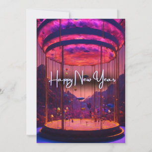 New Year's Skies Aglow: heteluchtballonfestival Feestdagenkaart