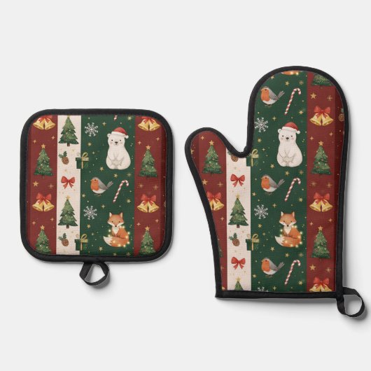 New Year's texture of fabric and packaging, bears, Ovenwant & Pannenlap Set (Voorkant)