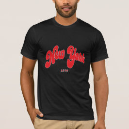 New-York 1898 Red Logo Typography Black T-Shirt