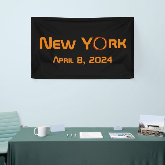 New York 2024 totale zonsverduistering Spandoek (Beurs)