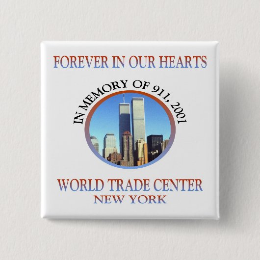 New York 911 Memory Vierkante Button 5,1 Cm (Voorkant)