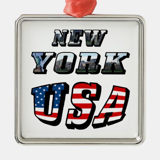 New York Afbeelding en de Verenigde Staten Vlag te Metalen Ornament (Voorkant)
