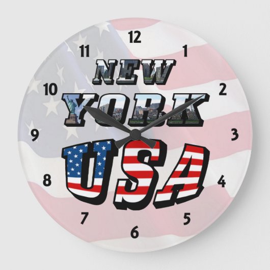 New York Afbeelding en USA Text Clock Grote Klok (Voorkant)