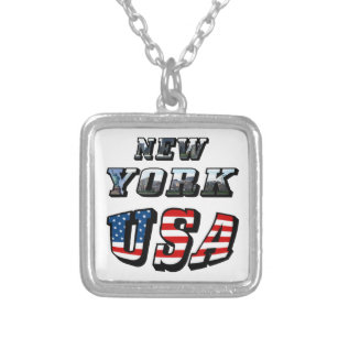 New York Afbeelding en USA Text Zilver Vergulden Ketting