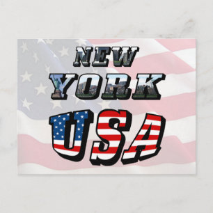 New York Afbeelding en USA Vlag Tekst Briefkaart