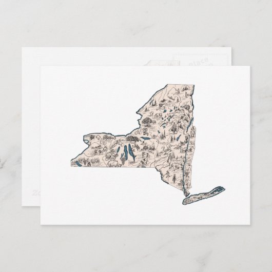  New York Afbeelding Map Antiek State Chart Briefkaart (Voorkant / Achterkant)