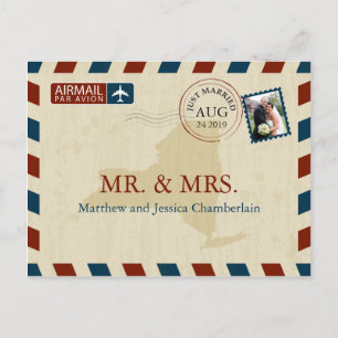 New York Airmail   Huwelijk Dank u Briefkaart