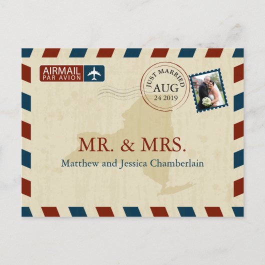 New York Airmail | Huwelijk Dank u Briefkaart (Voorkant)