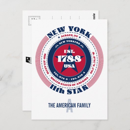 New York, Albany, NY, Patriottisch, Monogram Briefkaart (Voorkant / Achterkant)